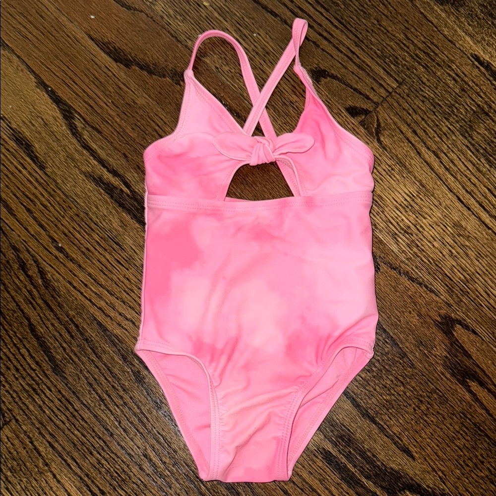 Toddler Pink tie dye one piece Swimsuit with bow 12-18